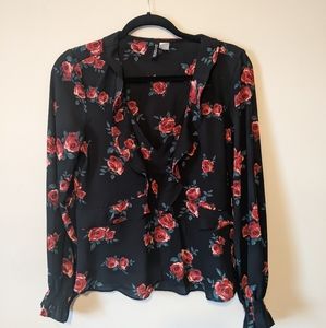 H&M Floral Print Blouse with Roses | Size 6